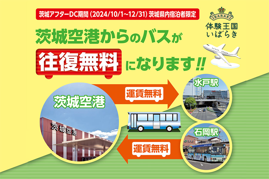 県内宿泊で茨城空港行きのバスが往復無料になります